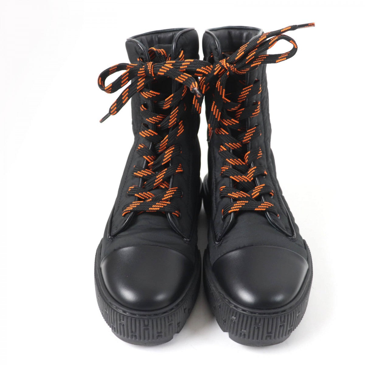 Hermes Short Boots Parachute Fabric , Leather Black Fresh Women 37