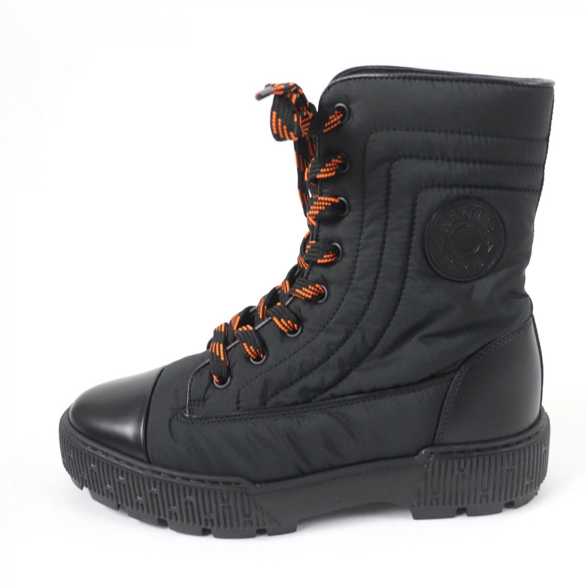 Hermes Short Boots Parachute Fabric , Leather Black Fresh Women 37