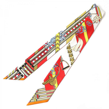 Hermes Scarf 062849S Silk Rouge/Blanc/Mordore Twilly Brides Et Gris Gris Bridles And Charms