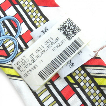 Hermes Scarf 062849S Silk Rouge/Blanc/Mordore Twilly Brides Et Gris Gris Bridles And Charms