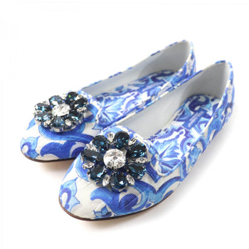 Dolce&Gabbana Pumps Canvas, Leather Blue Majolica Print Flat Shoes Women 35 1/2