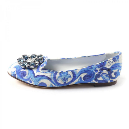 Dolce&Gabbana Pumps Canvas, Leather Blue Majolica Print Flat Shoes Women 35 1/2