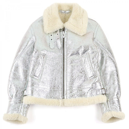 Yves Saint Laurent Mouton Jacket 201578 Nappa Leather Silver 50