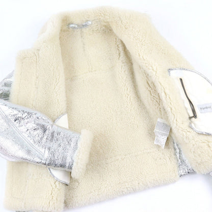 Yves Saint Laurent Mouton Jacket 201578 Nappa Leather Silver 50