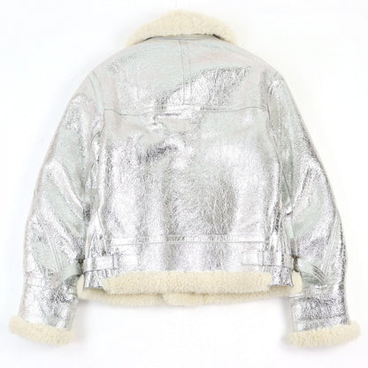 Yves Saint Laurent Mouton Jacket 201578 Nappa Leather Silver 50