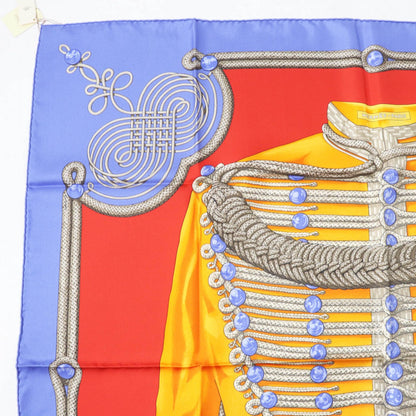 Hermes Scarf Silk Bl-Lavande F?Rouge Carre90 Galons Et Brandebourgs