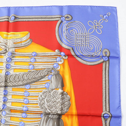 Hermes Scarf Silk Bl-Lavande F?Rouge Carre90 Galons Et Brandebourgs