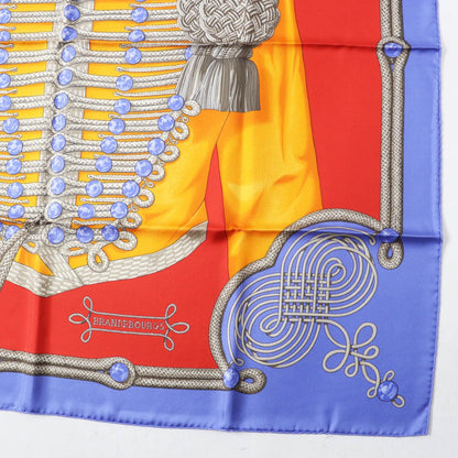 Hermes Scarf Silk Bl-Lavande F?Rouge Carre90 Galons Et Brandebourgs