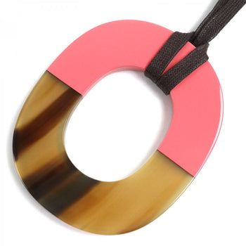 Hermes Necklace Buffalo Horn Wood Beige Pink Ism Bicolor