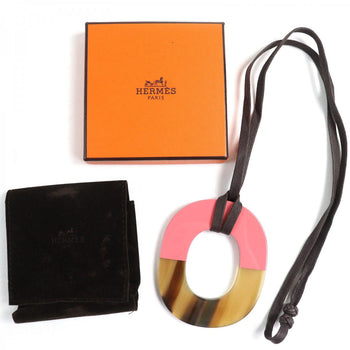 Hermes Necklace Buffalo Horn Wood Beige Pink Ism Bicolor