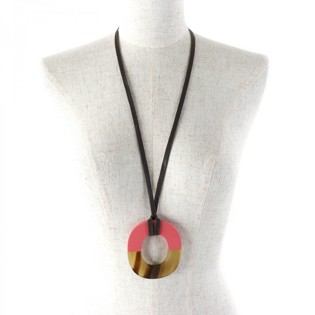 Hermes Necklace Buffalo Horn Wood Beige Pink Ism Bicolor