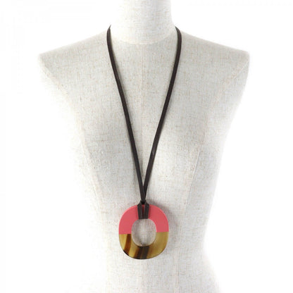 Hermes Necklace Buffalo Horn Wood Beige Pink Ism Bicolor