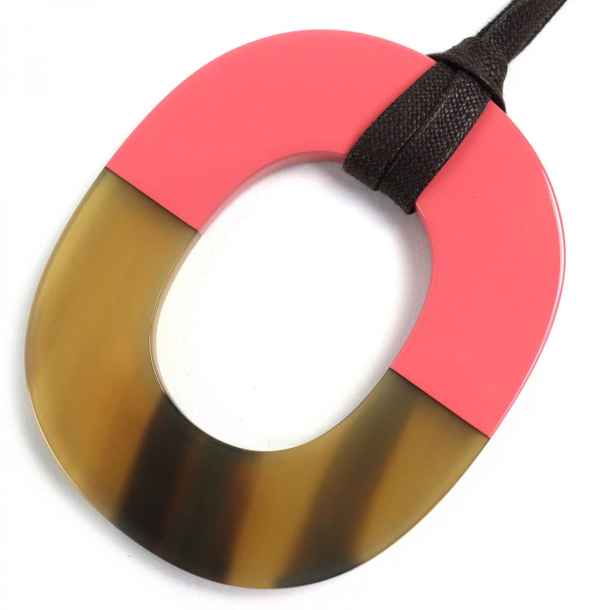 Hermes Necklace Buffalo Horn Wood Beige Pink Ism Bicolor