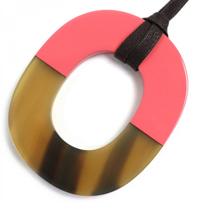 Hermes Necklace Buffalo Horn Wood Beige Pink Ism Bicolor