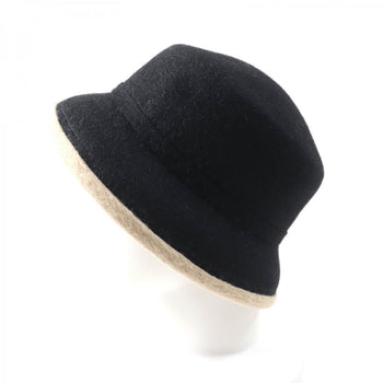 Hermes Hat Wool Black Beige 56