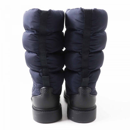 Chanel Boots G33075 Nylon, Padding, Mouton Navy Snow Boots Coco Mark Women 36 1/2