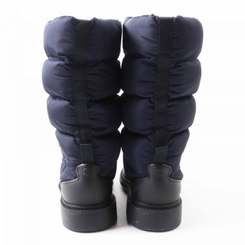 Chanel Boots G33075 Nylon, Padding, Mouton Navy Snow Boots Coco Mark Women 36 1/2