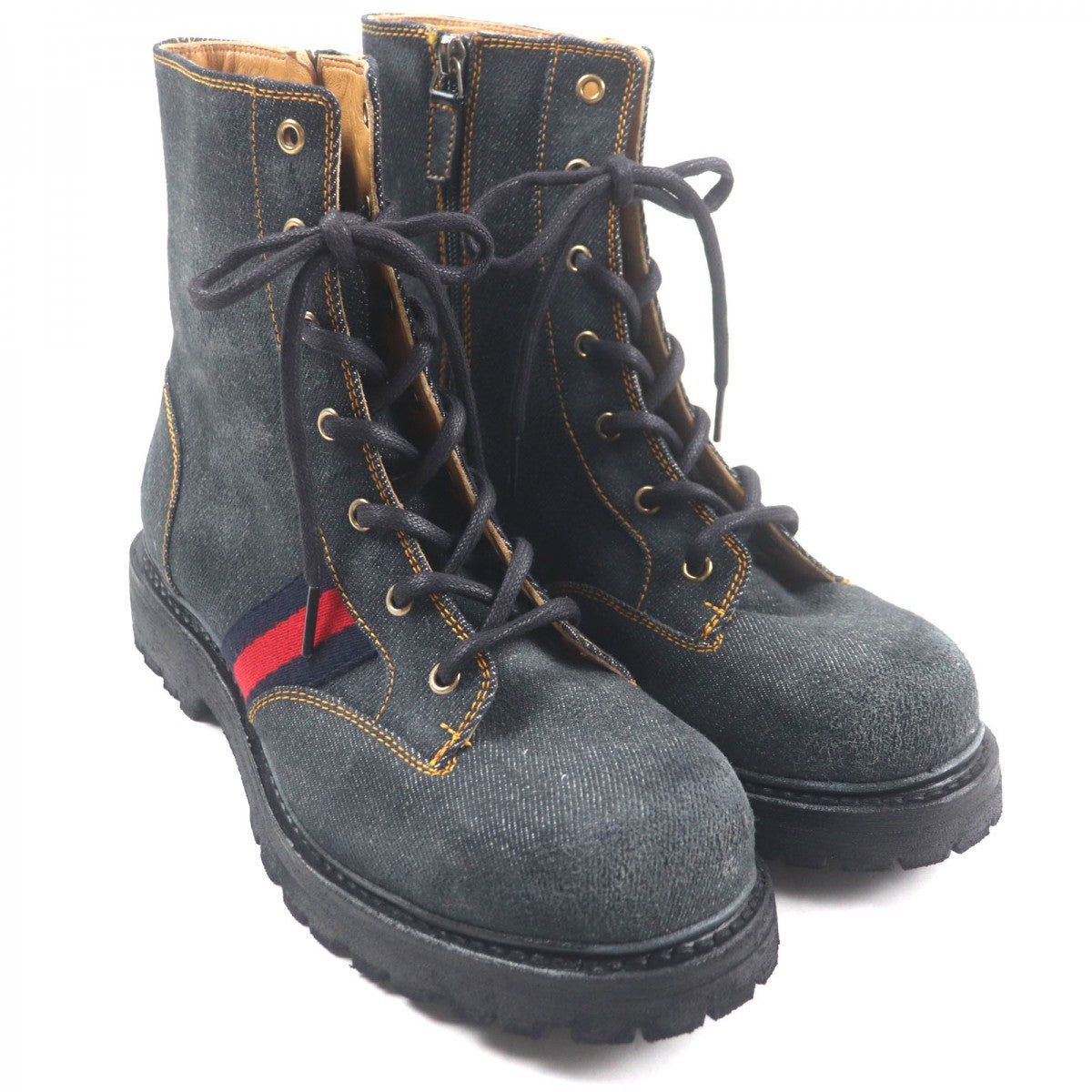 Gucci Boots 761989 Denim Indigo Shelly Line Web Line 6.5