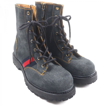 Gucci Boots 761989 Denim Indigo Shelly Line Web Line 6.5