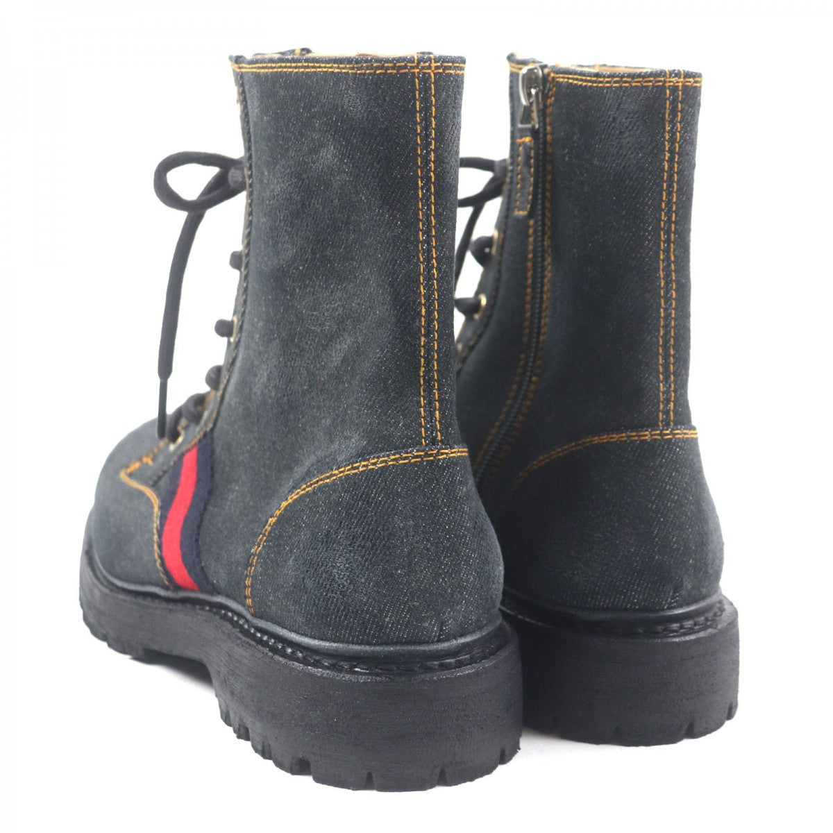Gucci Boots 761989 Denim Indigo Shelly Line Web Line 6.5