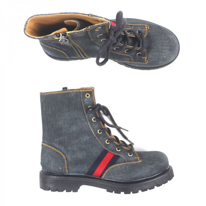 Gucci Boots 761989 Denim Indigo Shelly Line Web Line 6.5
