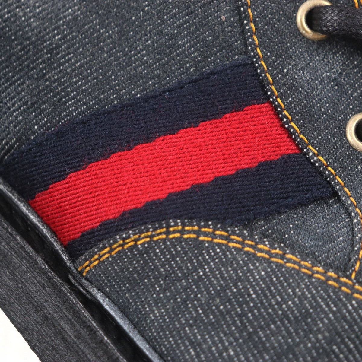 Gucci Boots 761989 Denim Indigo Shelly Line Web Line 6.5