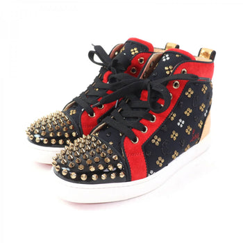 Christian Louboutin High Cut Sneakers Suede X Leather X Patent Multi Big Boat Spike Studs Lou