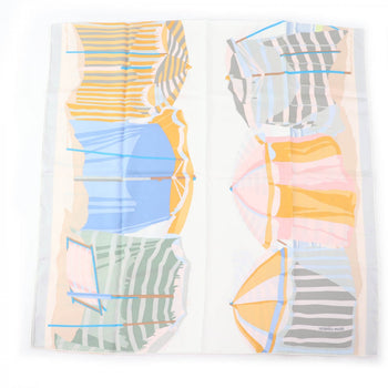 Hermes Scarf Silk Blanc/Bleu Glacier Rectangle The Charm Of Normandy Coast