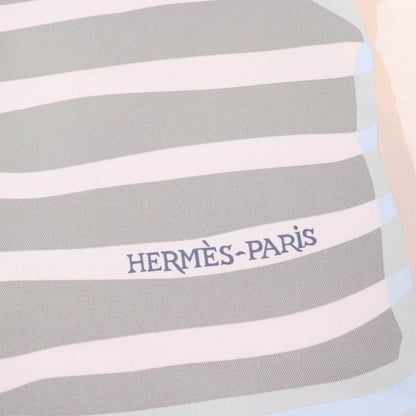 Hermes Scarf Silk Blanc/Bleu Glacier Rectangle The Charm Of Normandy Coast