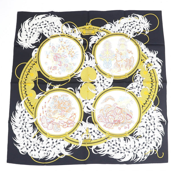 Hermes Scarf Silk Black Type Carre90 Legende Brodee