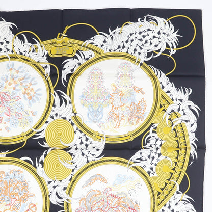Hermes Scarf Silk Black Type Carre90 Legende Brodee