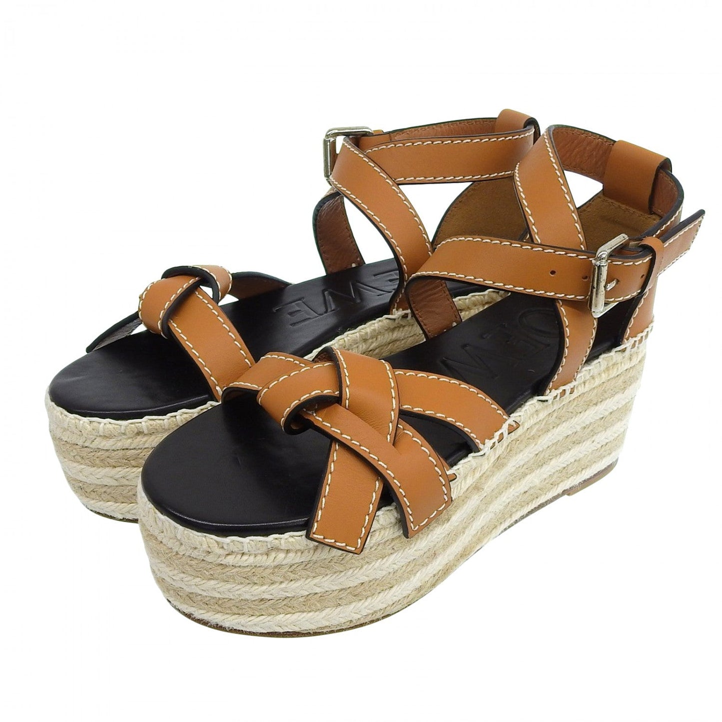 Loewe Sandals Leather Brown Beige 37