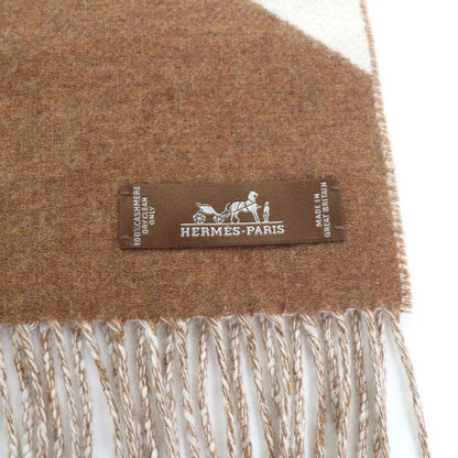 Hermes Scarf Cashmere Brown White Cazac Chevron