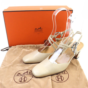 Hermes Sandals Leather Light Beige 35.5