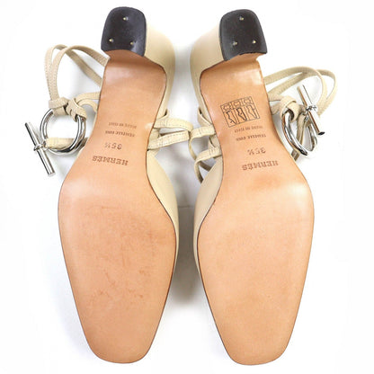 Hermes Sandals Leather Light Beige 35.5