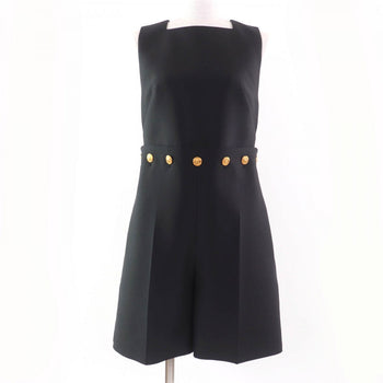 Louis Vuitton Overall Wool Black Button-Waist Mikado Playsuit 34