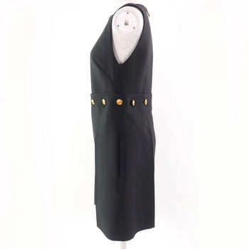 Louis Vuitton Overall Wool Black Button-Waist Mikado Playsuit 34