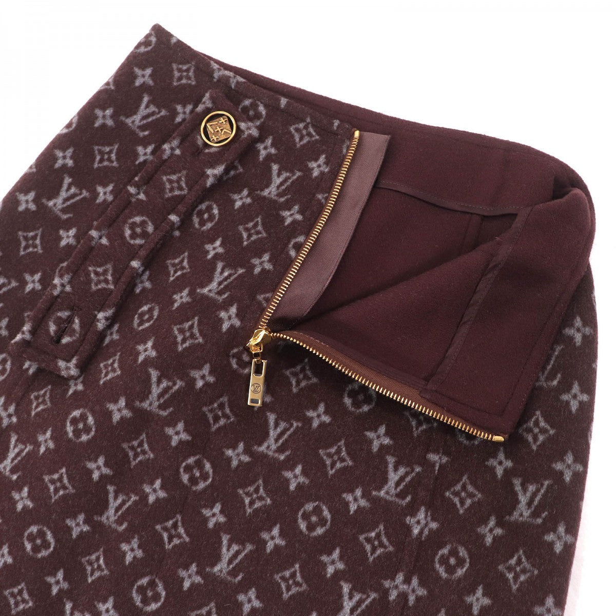 Louis Vuitton Mini Skirt 1A90Z6 Wool Brown Gray Monogram Martin Girl 34