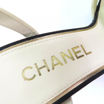 Chanel Sandals 23C G39016 Leather Ivory Black 37.5