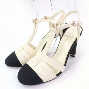 Chanel Sandals 23C G39016 Leather Ivory Black 37.5