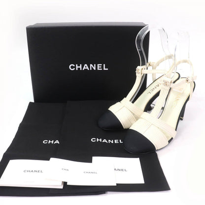 Chanel Sandals 23C G39016 Leather Ivory Black 37.5