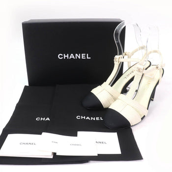 Chanel Sandals 23C G39016 Leather Ivory Black 37.5