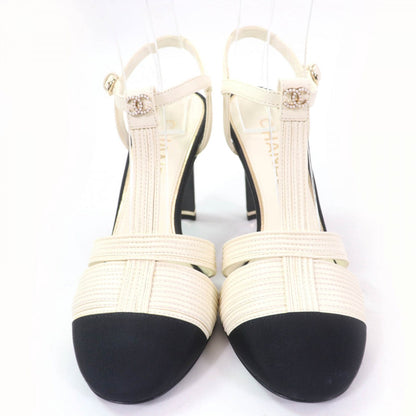 Chanel Sandals 23C G39016 Leather Ivory Black 37.5