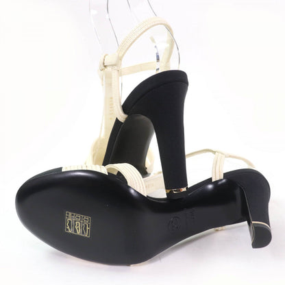 Chanel Sandals 23C G39016 Leather Ivory Black 37.5
