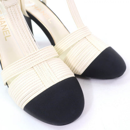 Chanel Sandals 23C G39016 Leather Ivory Black 37.5