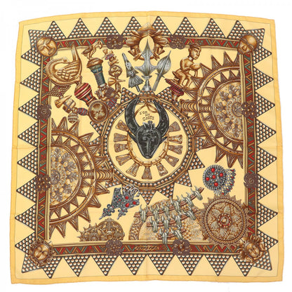 Hermes Scarf Silk Yellow Brown Type L'Or Des Chefs