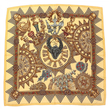Hermes Scarf Silk Yellow Brown Type L'Or Des Chefs