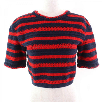 Chanel Short Sleeve Knit 21C P70326 Cotton Navy Red 34