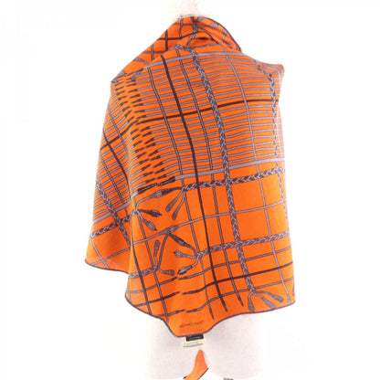Hermes Scarf Cashmere Orange/Gris Clair Losange Shawl