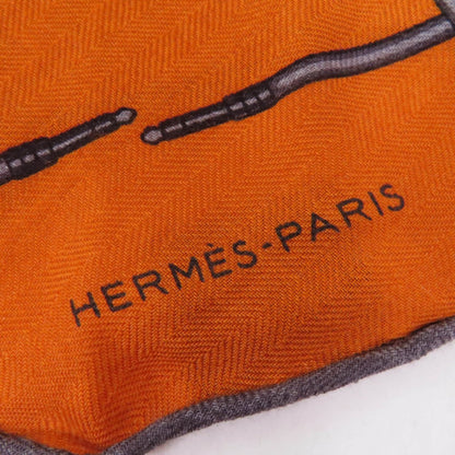 Hermes Scarf Cashmere Orange/Gris Clair Losange Shawl